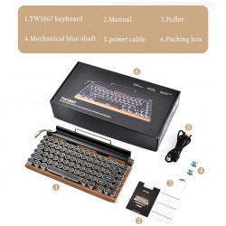 retro typewriter wired bluethooth mechanical keyboard round keycaps led color
